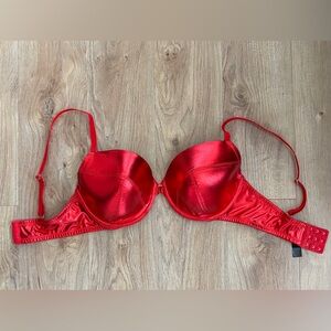 Frederick's of Hollywood Red Satin Push-Up Bra Super Sexy 38D